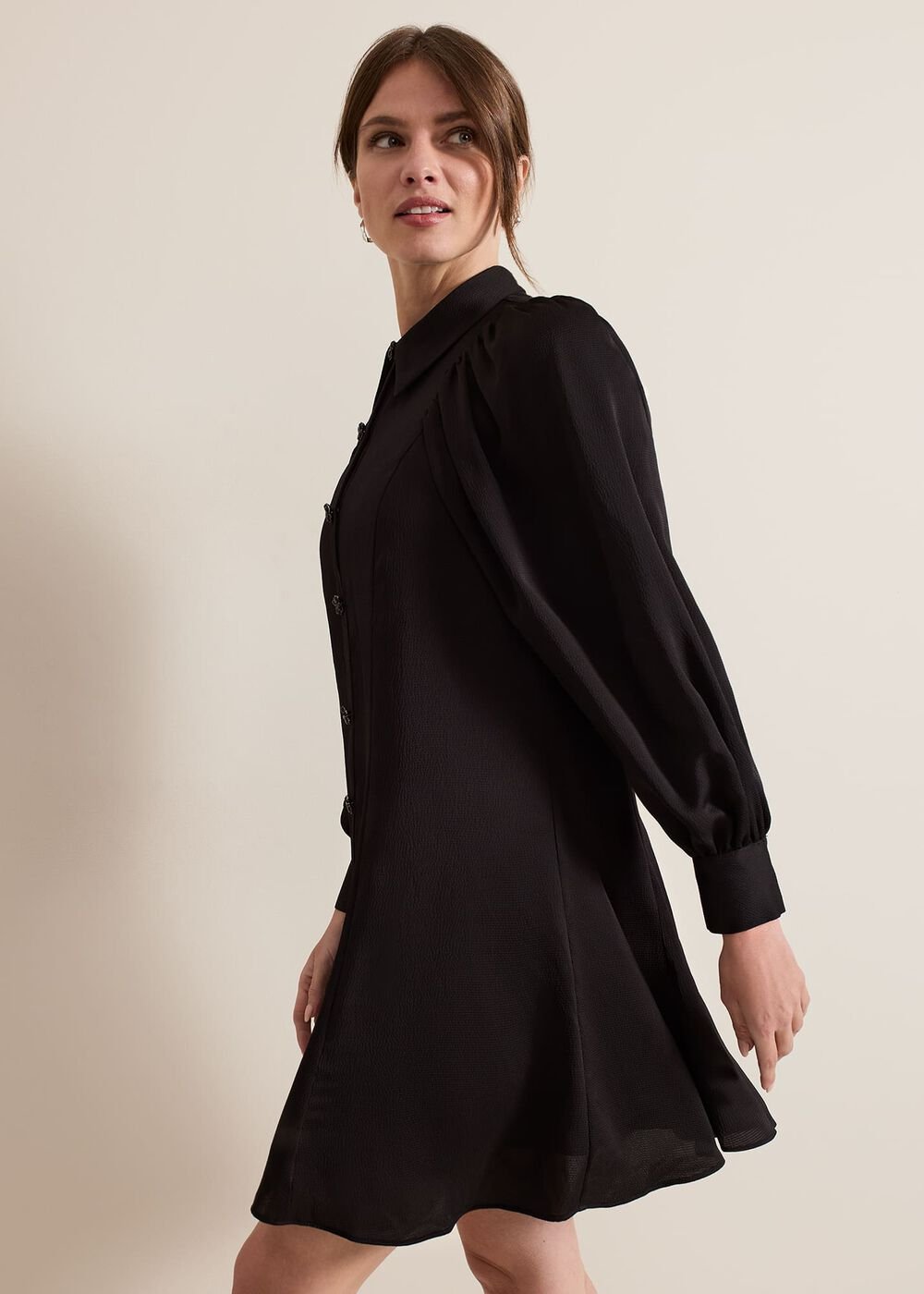 Petite Tila Black Satin Shirt Dress Black