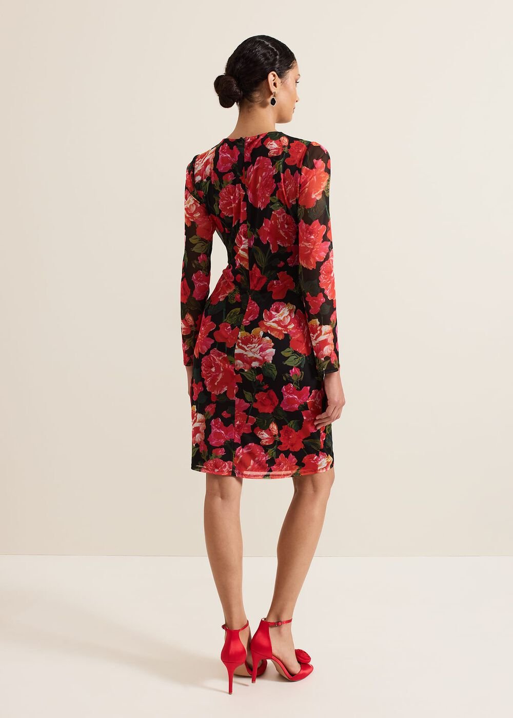 Roshni Mesh Floral Midi Dress Black/Multi