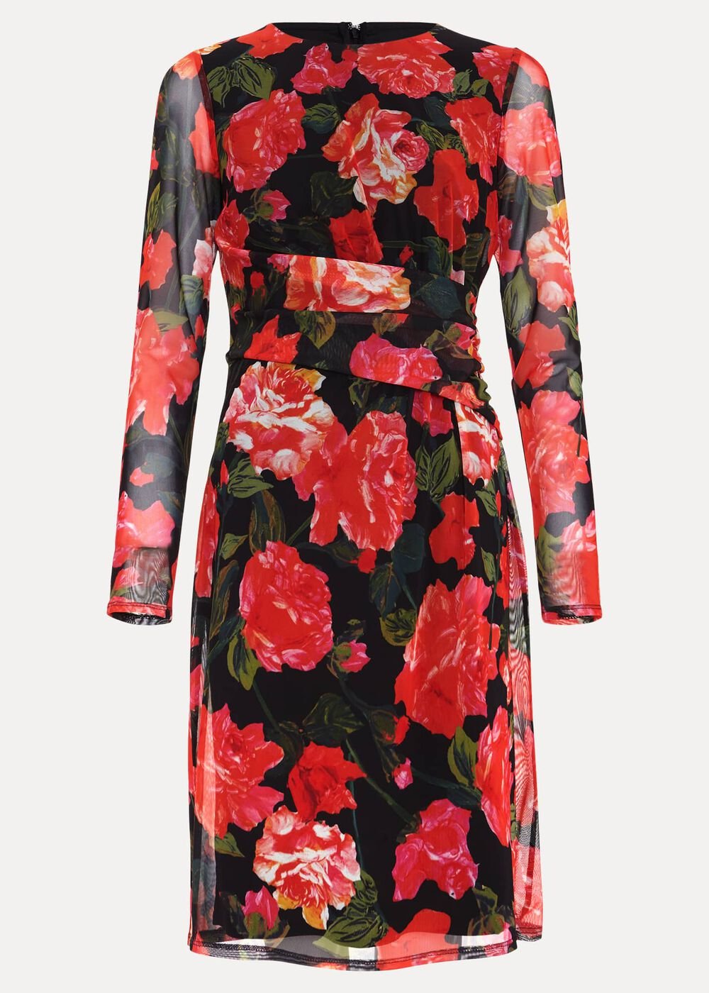 Roshni Mesh Floral Midi Dress Black/Multi