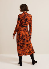 Krissy Floral Piped Midi Dress Tan