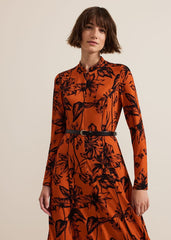 Krissy Floral Piped Midi Dress Tan