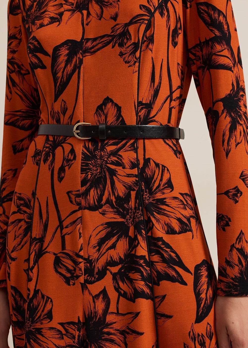 Krissy Floral Piped Midi Dress Tan