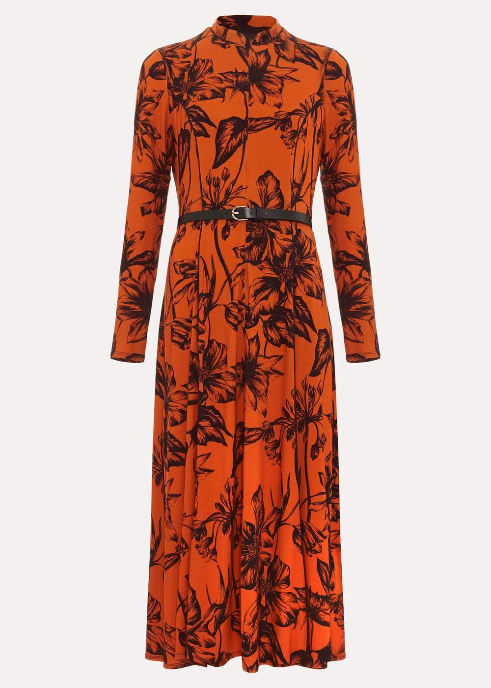 Krissy Floral Piped Midi Dress Tan