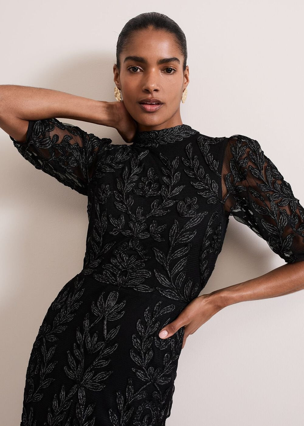 Misha Tapework Shimmer Dress Black