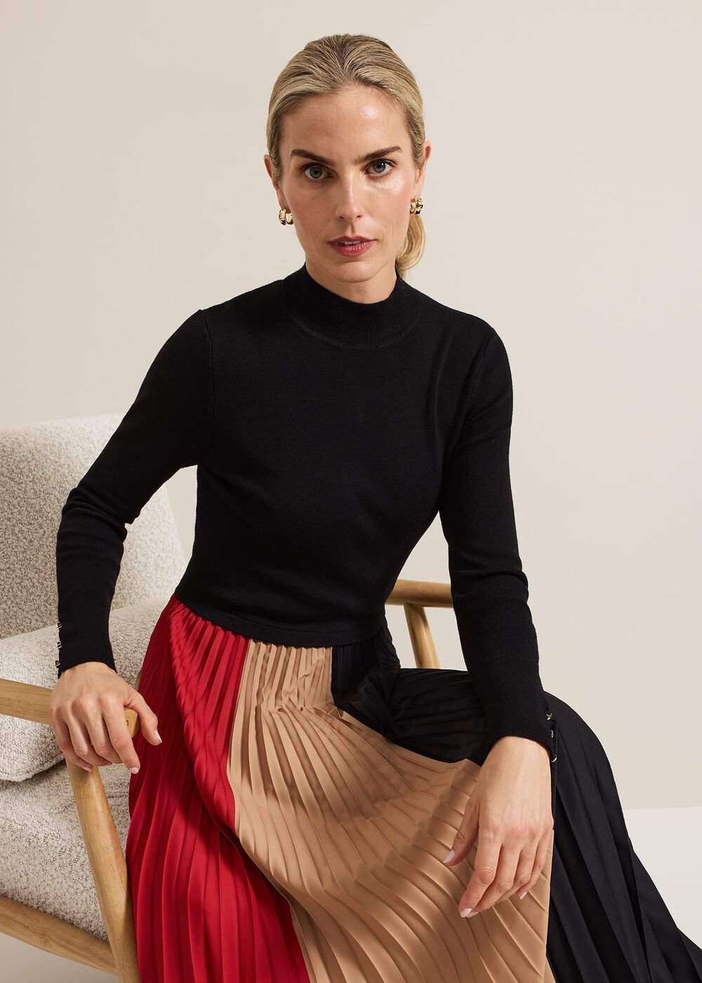 Kiera Colourblock Woven Hem Midi Dress Multi-Coloured