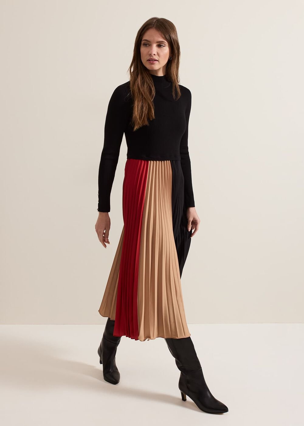 Petite Kiera Colourblock Midi Dress Multi-Coloured
