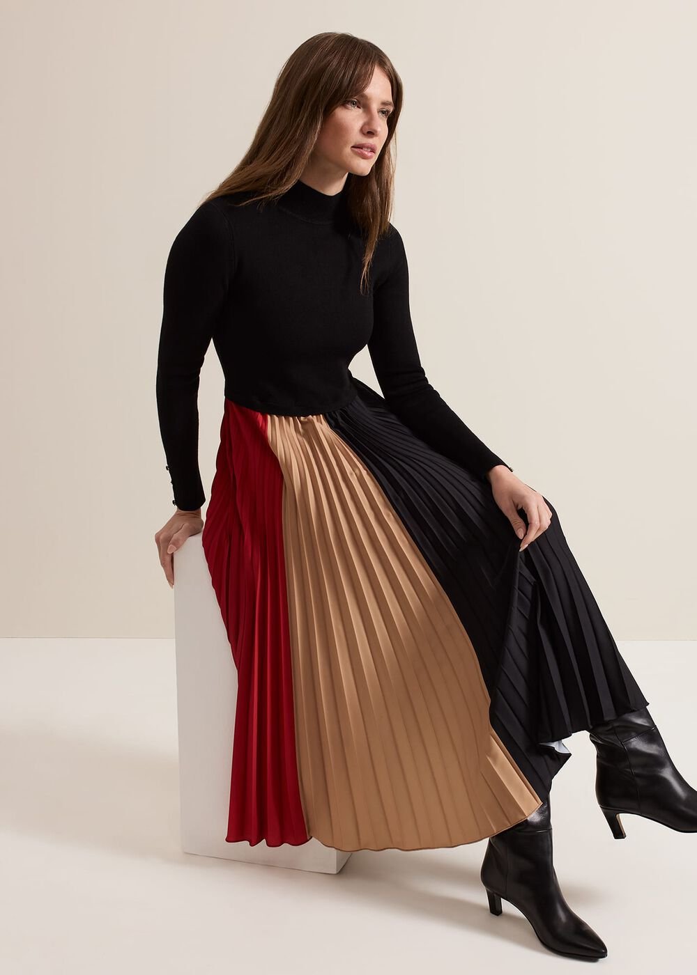 Petite Kiera Colourblock Midi Dress Multi-Coloured