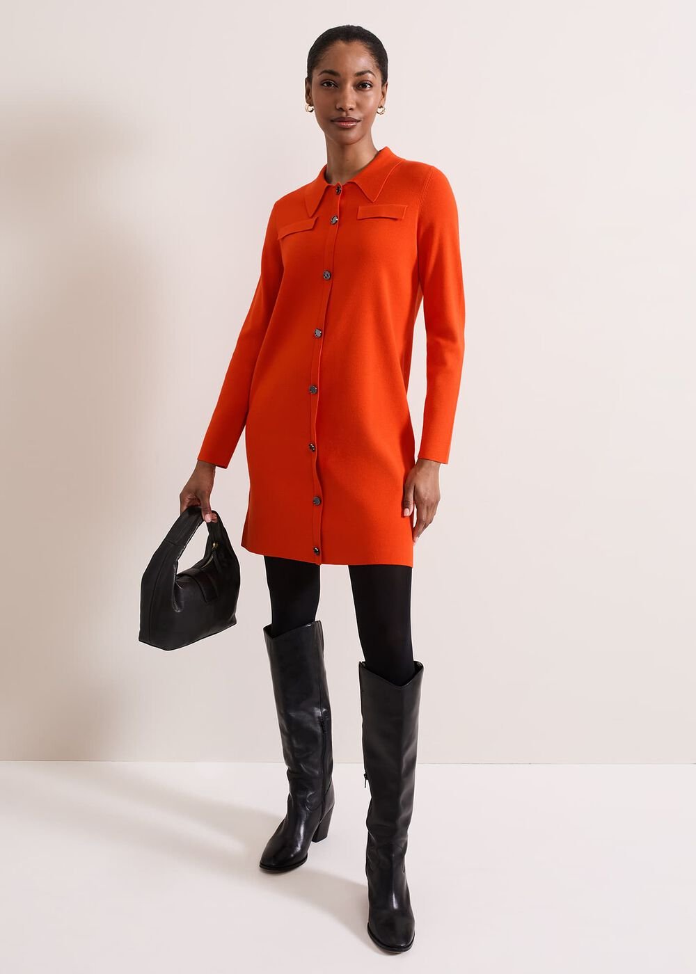 Azealia Fine Knit Collared Tunic Dress Orange