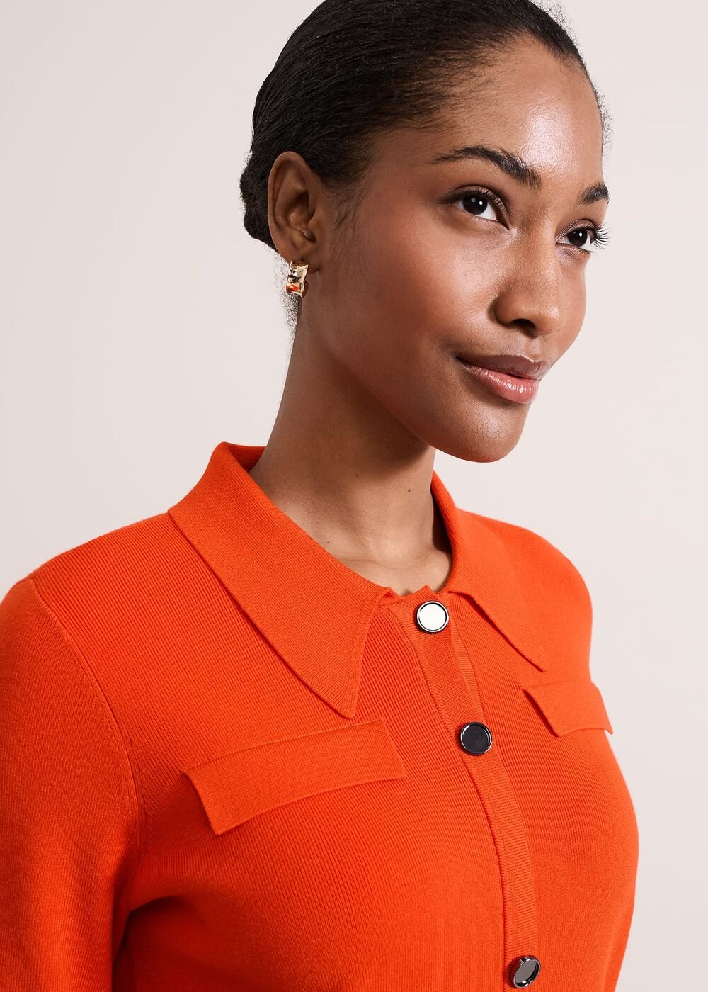 Azealia Fine Knit Collared Tunic Dress Orange