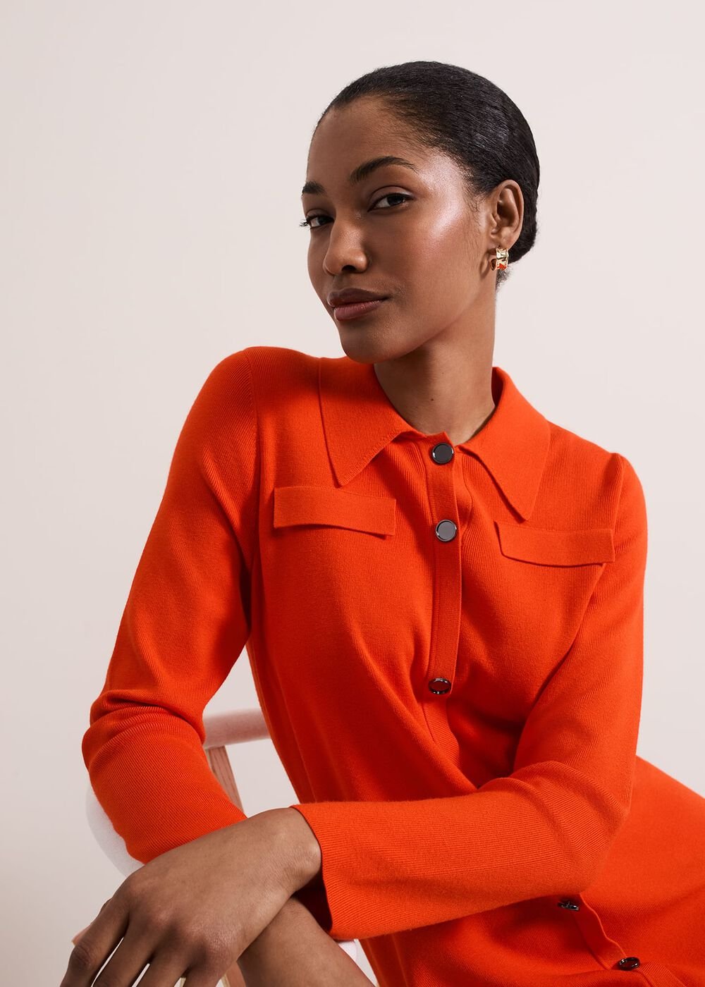 Azealia Fine Knit Collared Tunic Dress Orange