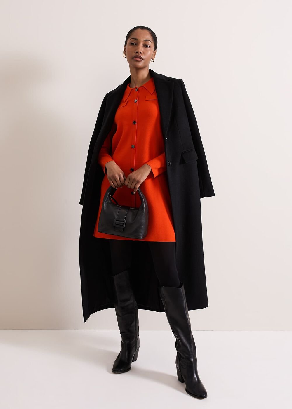 Azealia Fine Knit Collared Tunic Dress Orange