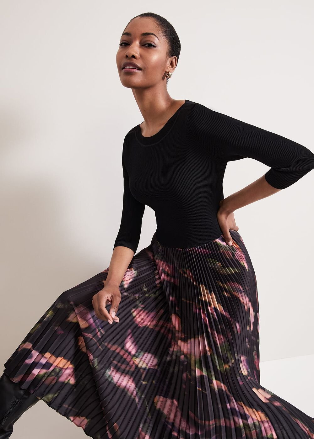 Rhea Woven Hem Abstract Dress Multi-Coloured