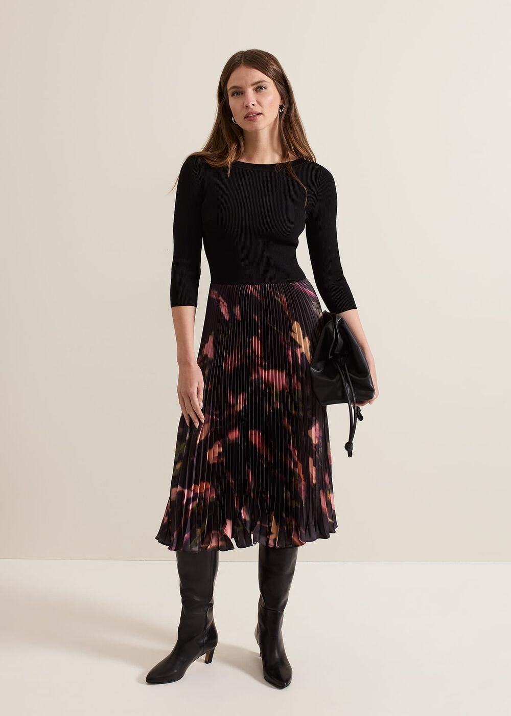 Petite Rhea Woven Hem Abstract Dress Multi-Coloured