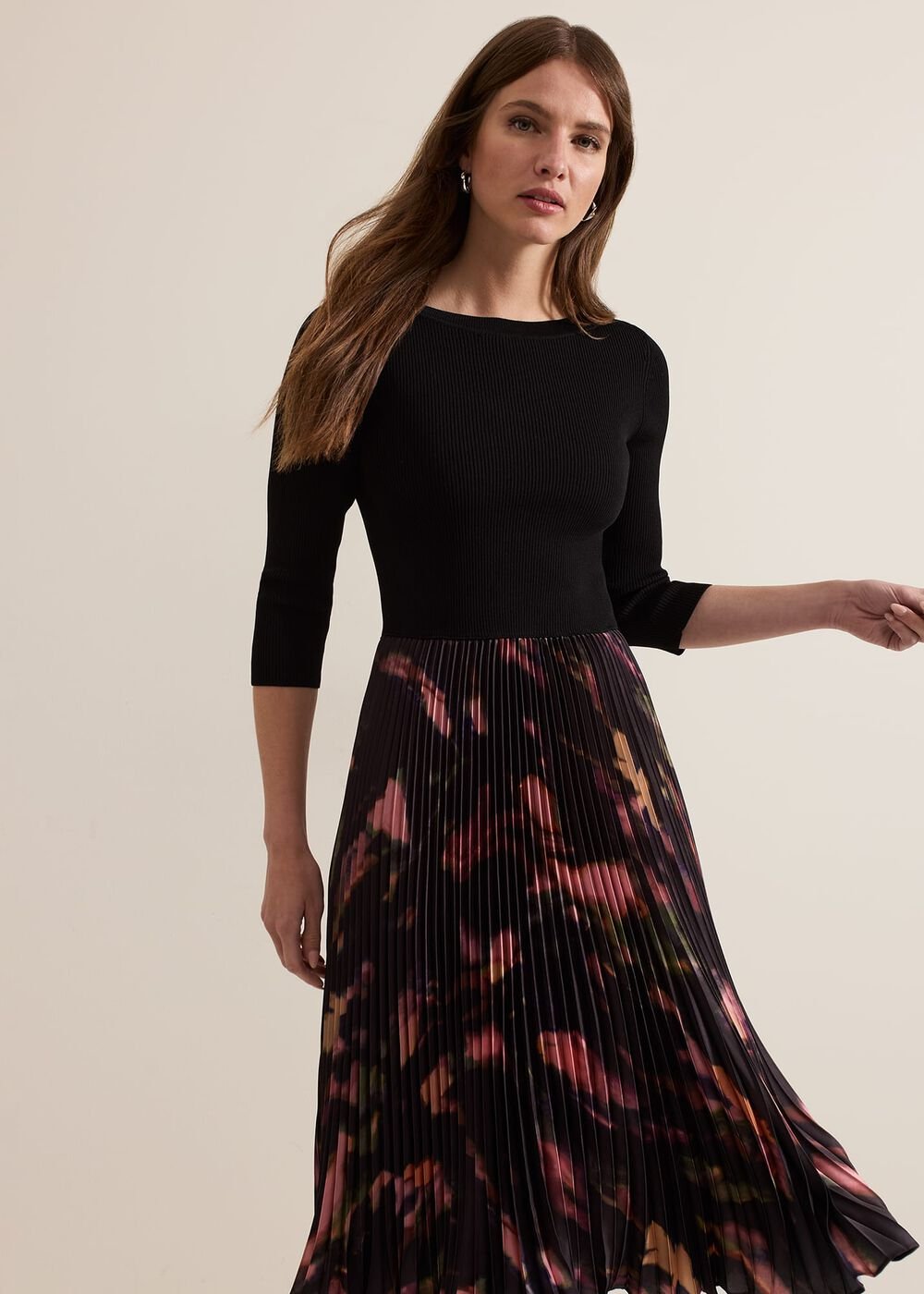 Petite Rhea Woven Hem Abstract Dress Multi-Coloured