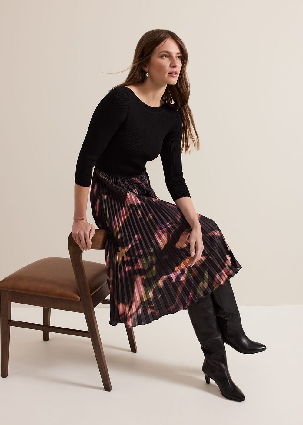 Petite Rhea Woven Hem Abstract Dress Multi-Coloured