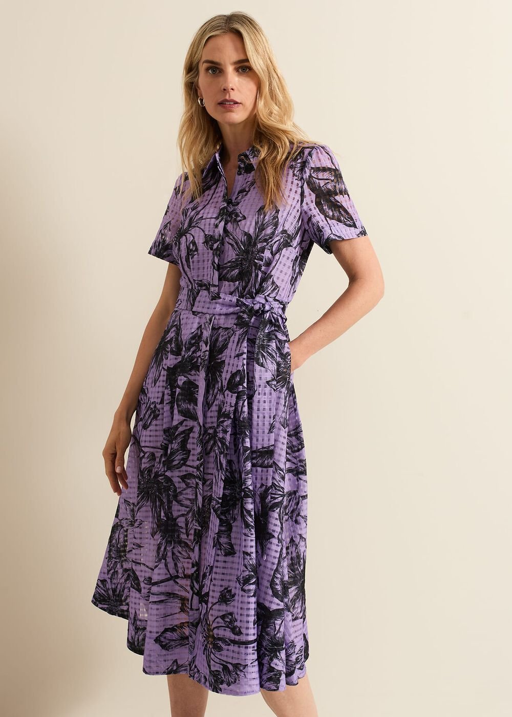 Natalie Lilac Floral Check Dress Lilac
