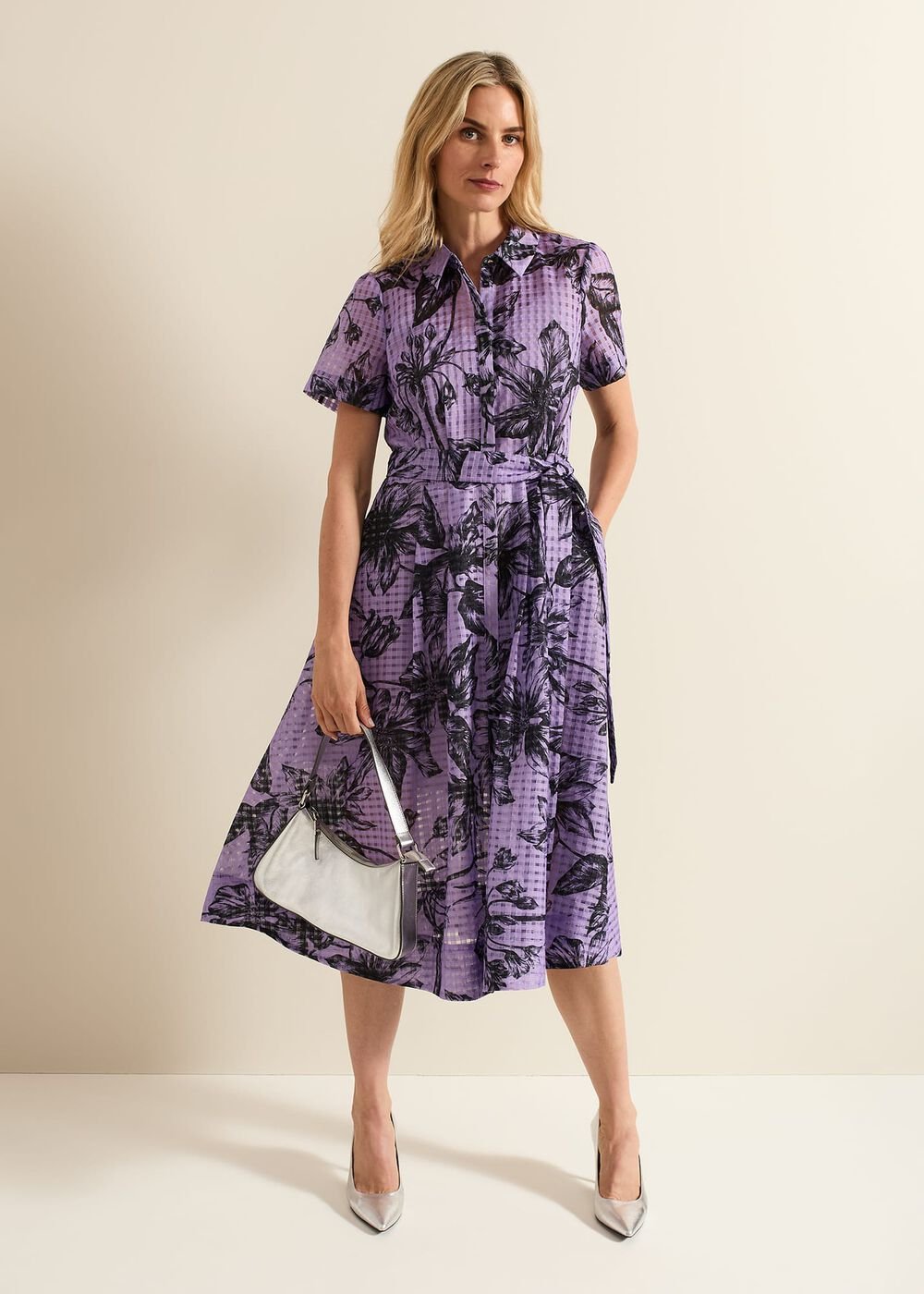Natalie Lilac Floral Check Dress Lilac