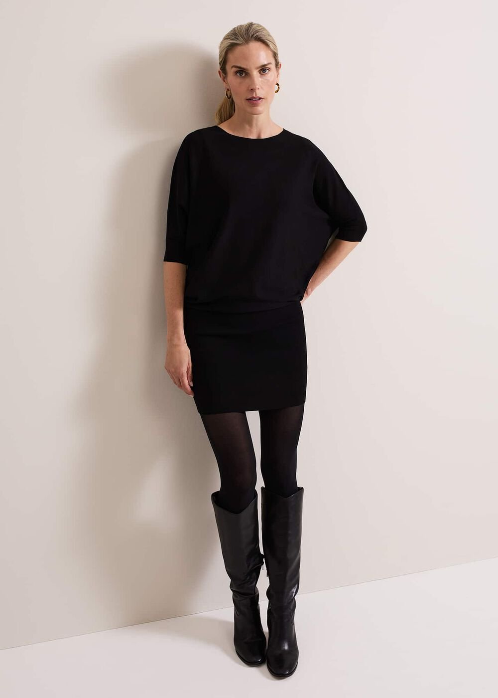 Becca Batwing Knitted Dress Black