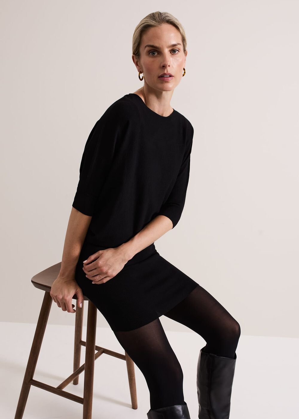 Becca Batwing Knitted Dress Black