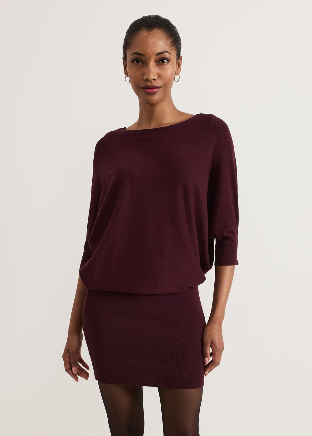 Becca Batwing Knitted Dress Burgundy