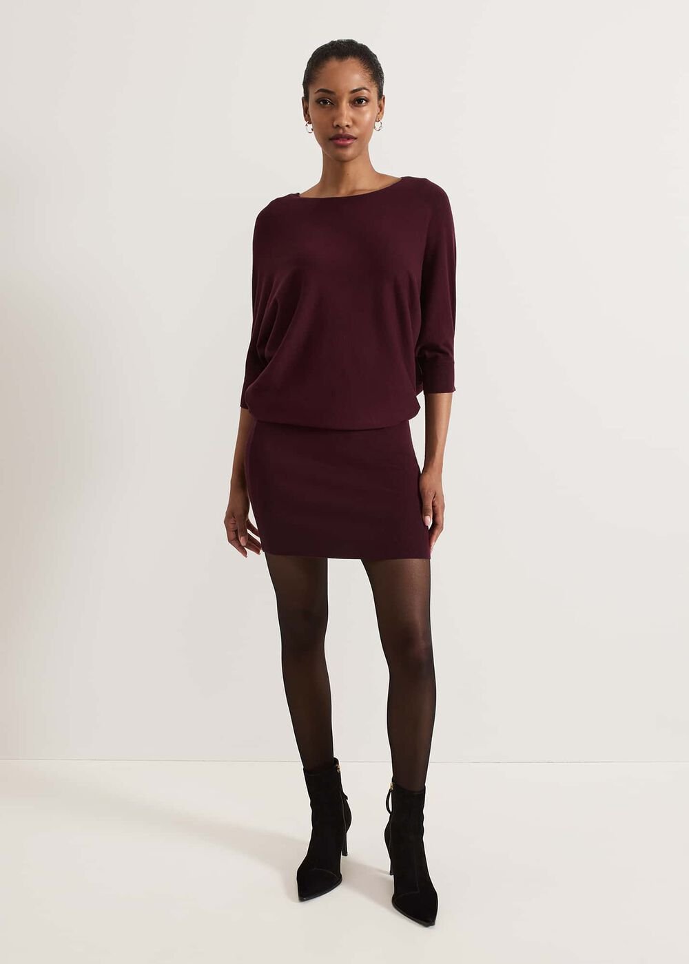 Becca Batwing Knitted Dress Burgundy