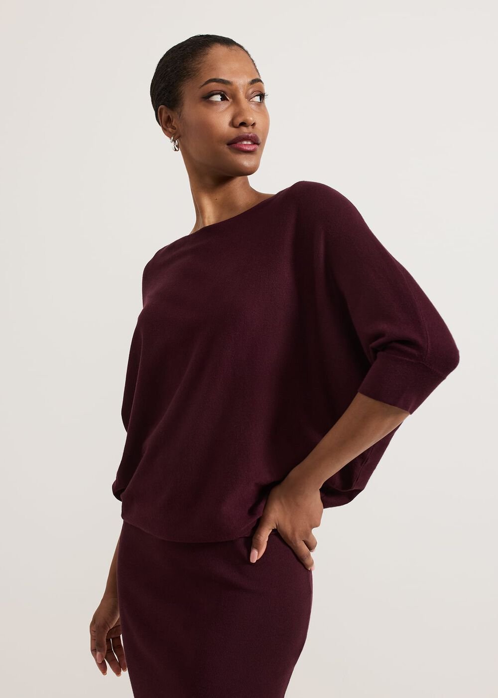 Becca Batwing Knitted Dress Burgundy