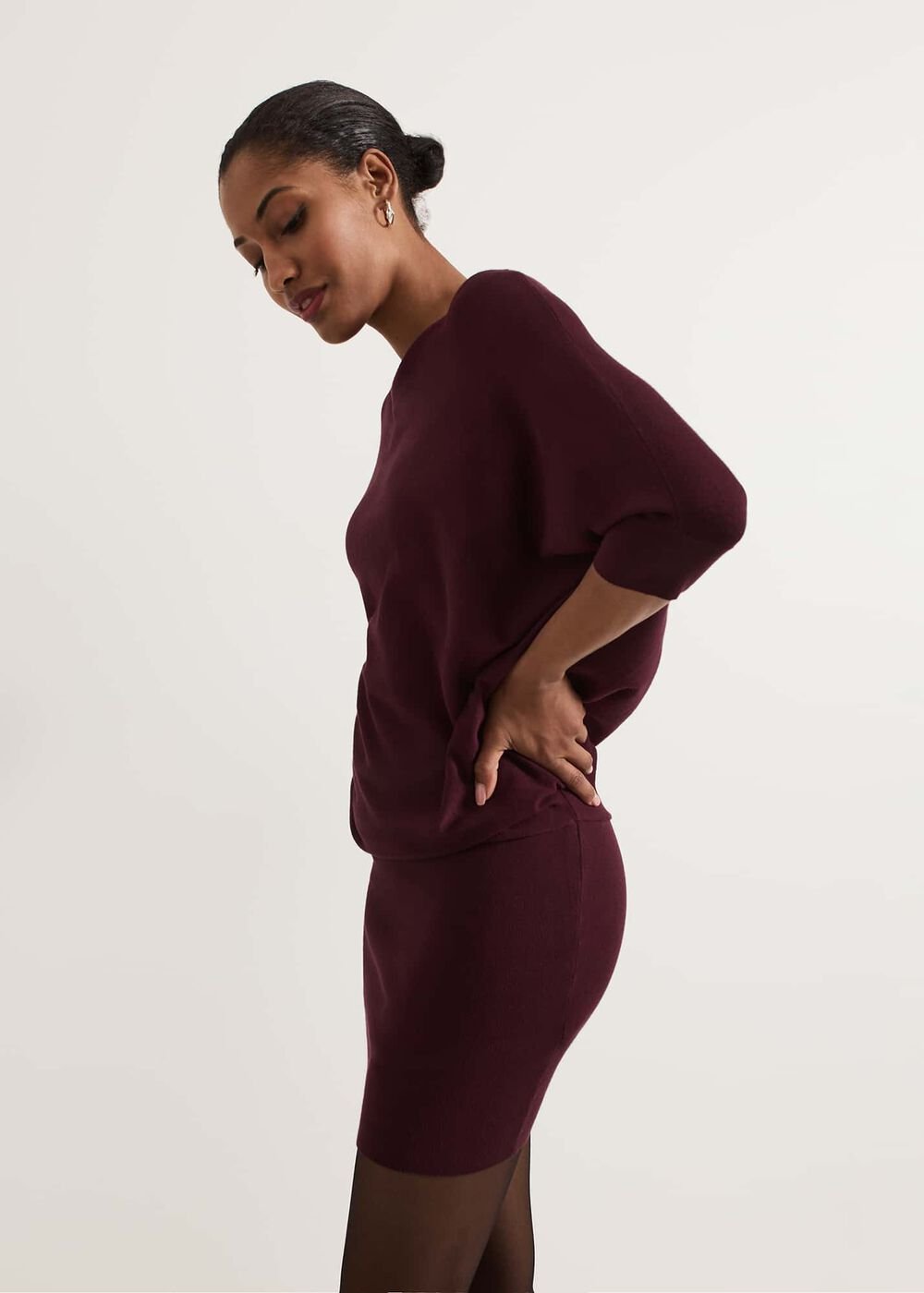 Becca Batwing Knitted Dress Burgundy