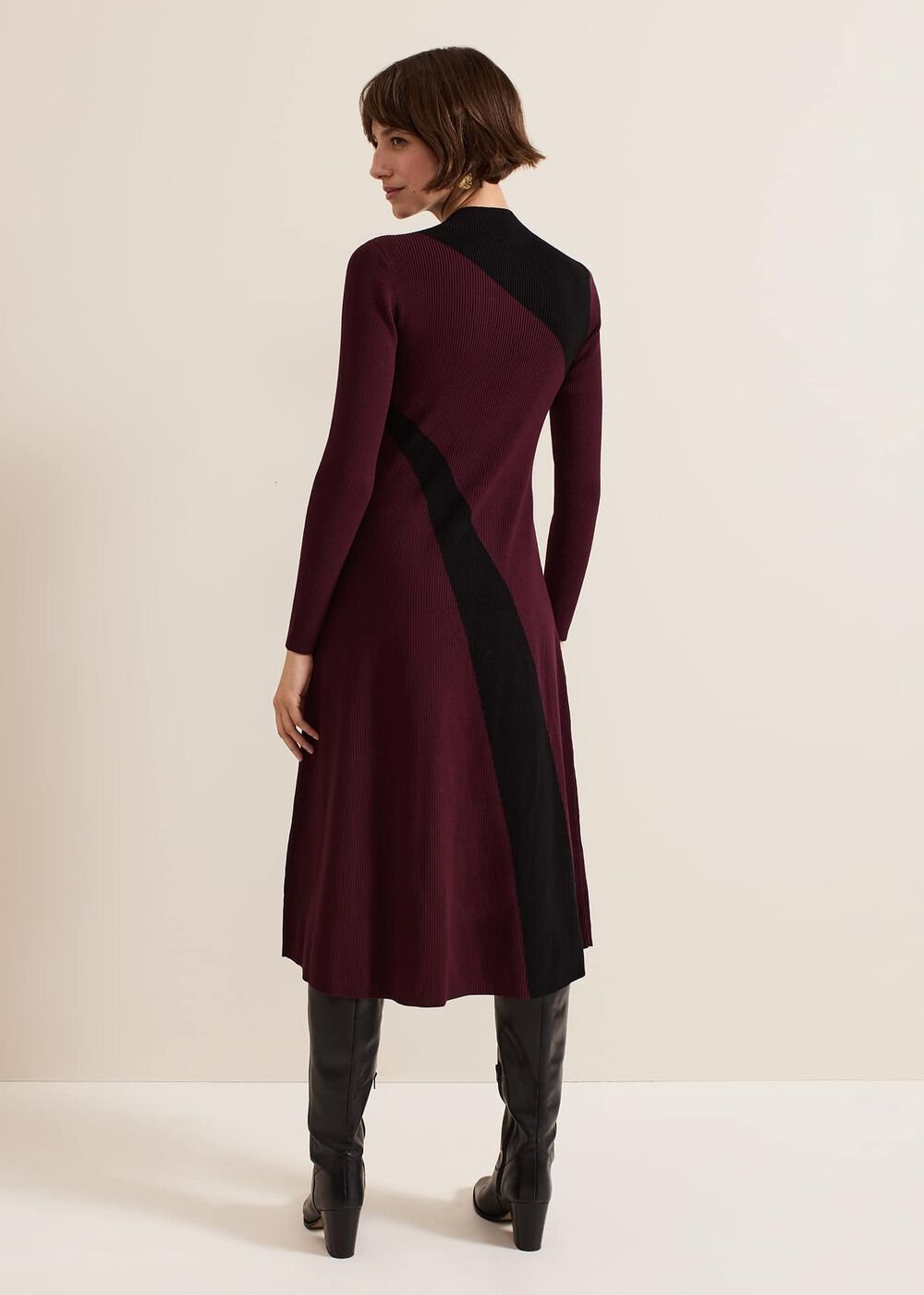 Julie Ribbed Fit And Flare Midi Dress Burgundy