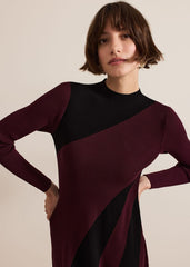 Julie Ribbed Fit And Flare Midi Dress Burgundy