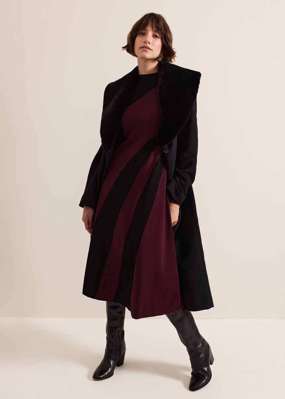 Julie Ribbed Fit And Flare Midi Dress Burgundy