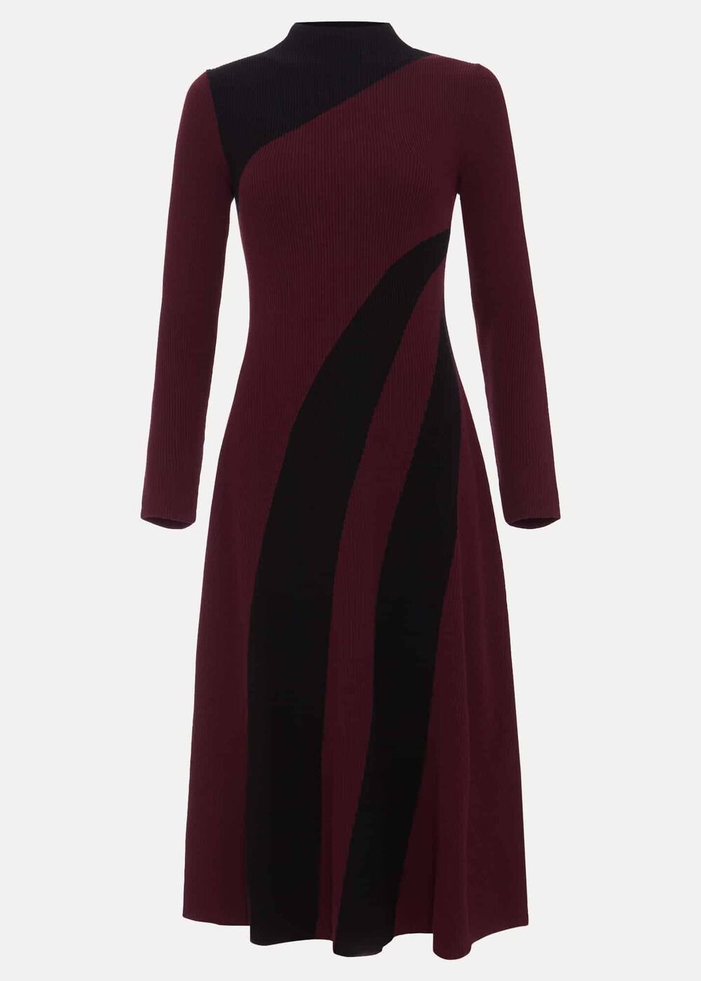 Julie Ribbed Fit And Flare Midi Dress Burgundy
