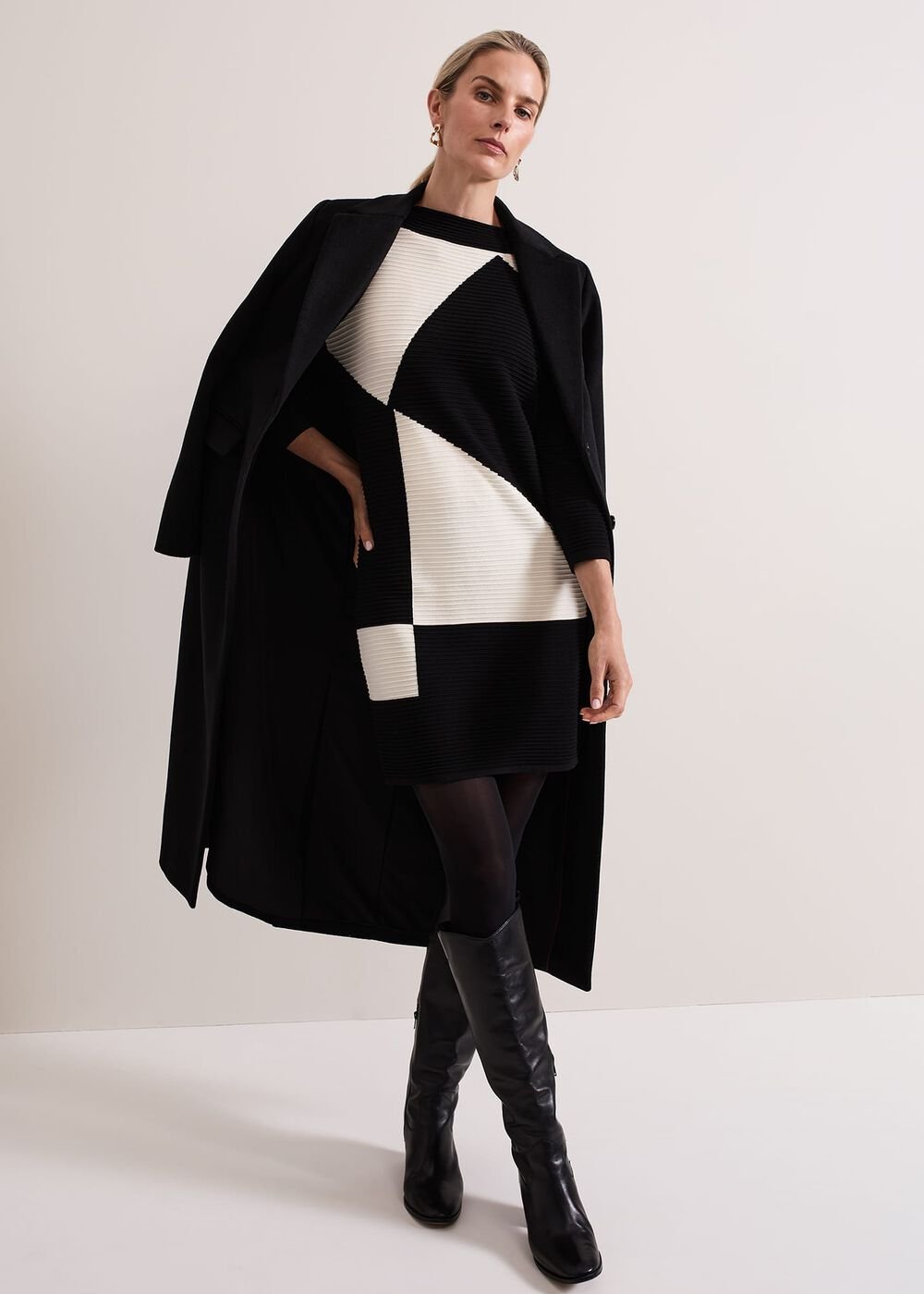 Hetty Ripple Colour Block Tunic Black/Ivory