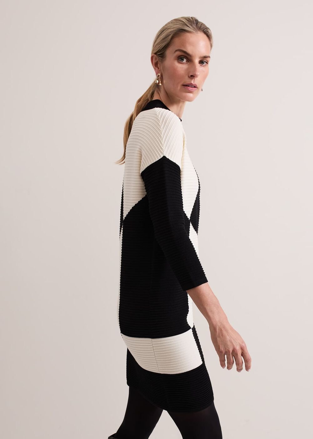 Hetty Ripple Colour Block Tunic Black/Ivory