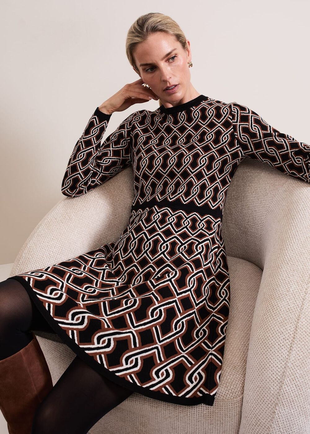 Josie Jacquard Fit And Flare Swing Dress Black/Multi