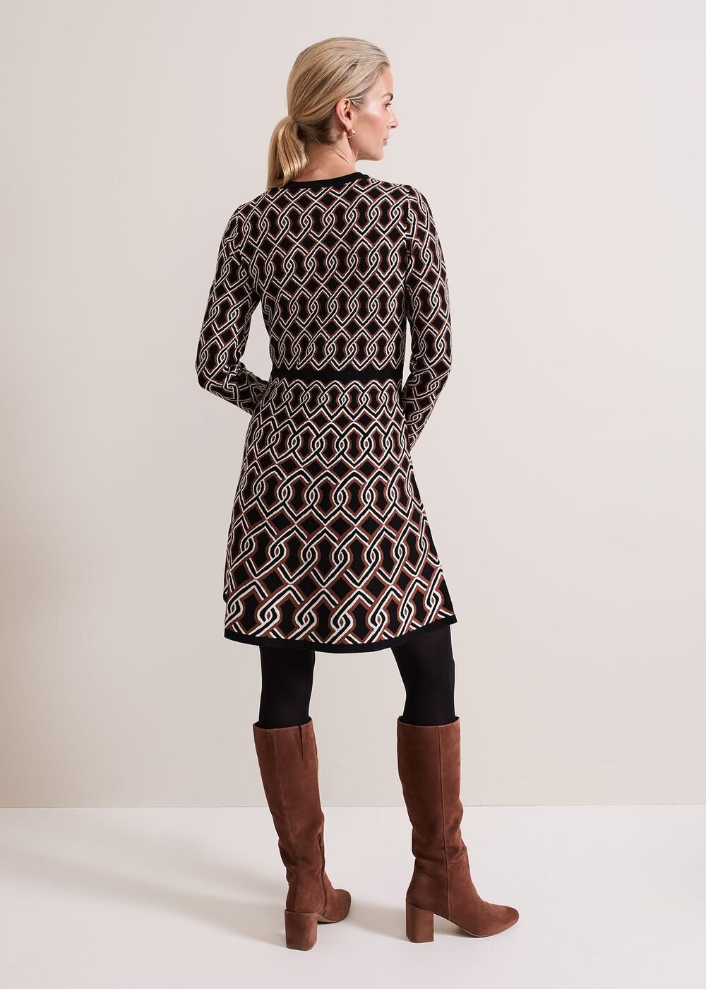 Josie Jacquard Fit And Flare Swing Dress Black/Multi