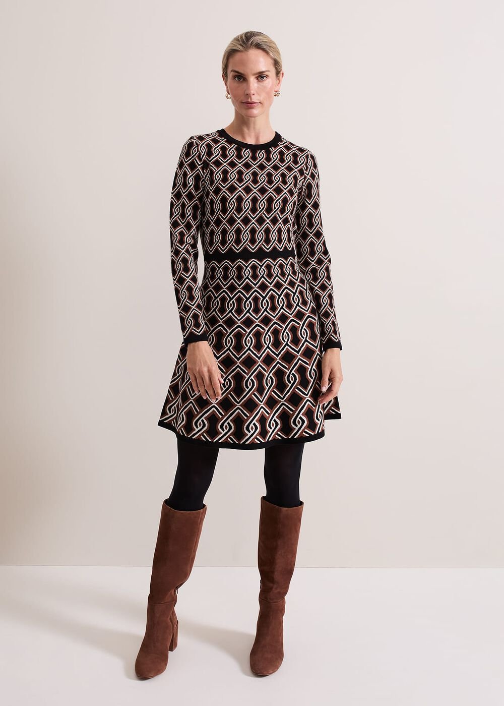 Josie Jacquard Fit And Flare Swing Dress Black/Multi
