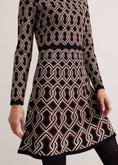 Josie Jacquard Fit And Flare Swing Dress Black/Multi