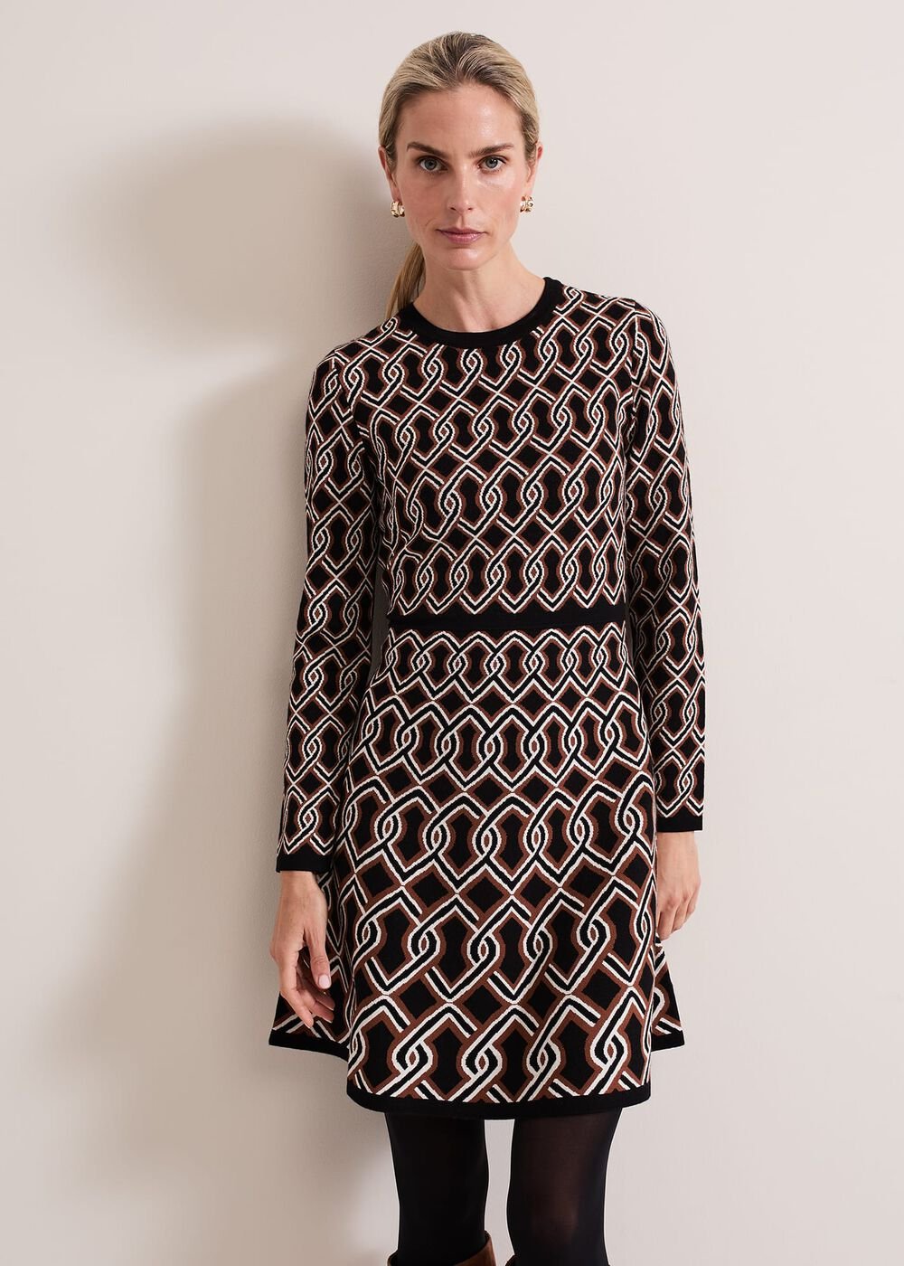 Josie Jacquard Fit And Flare Swing Dress Black/Multi