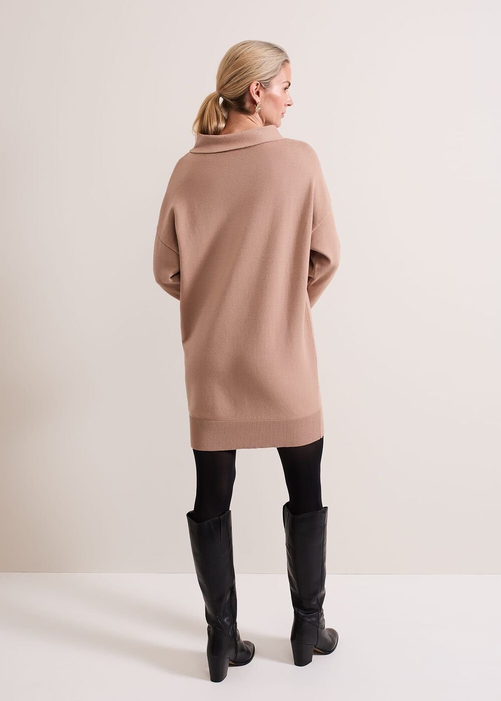Skylar Funnel Neck Jumper Dress Camel
