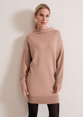 Skylar Funnel Neck Jumper Dress Camel