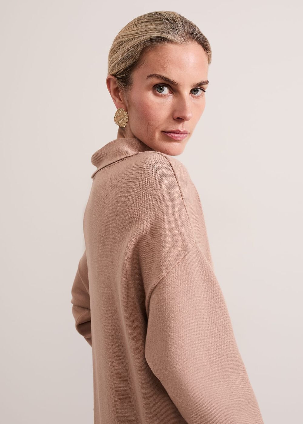 Skylar Funnel Neck Jumper Dress Camel