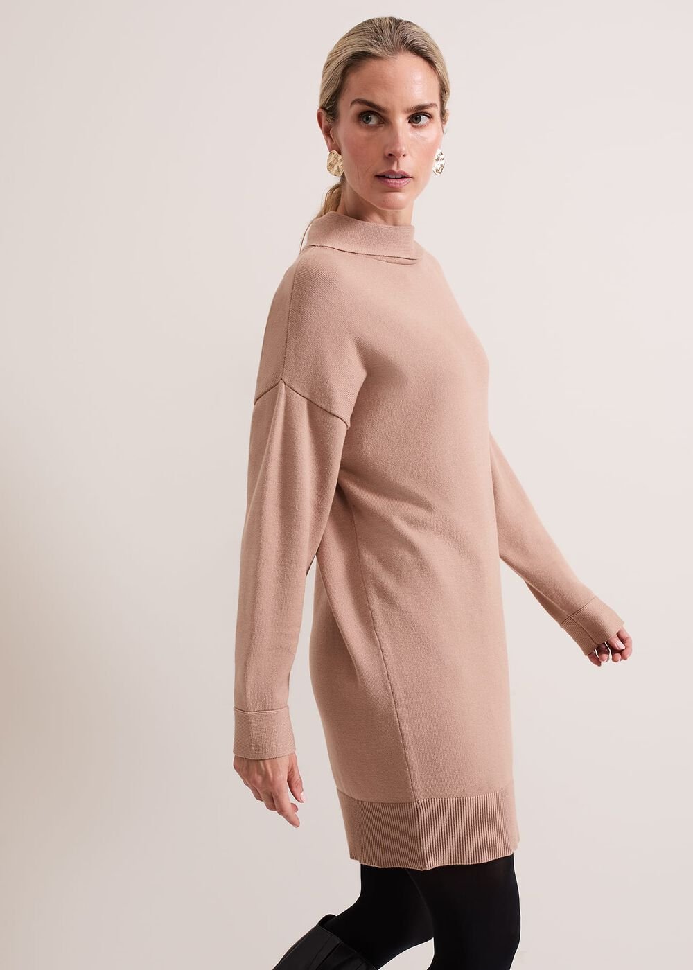 Skylar Funnel Neck Jumper Dress Camel