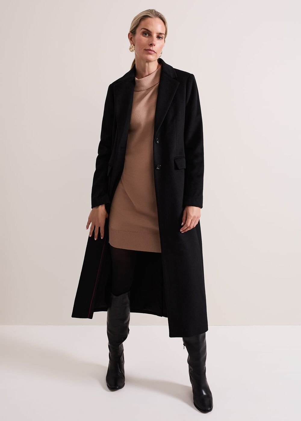 Skylar Funnel Neck Jumper Dress Camel