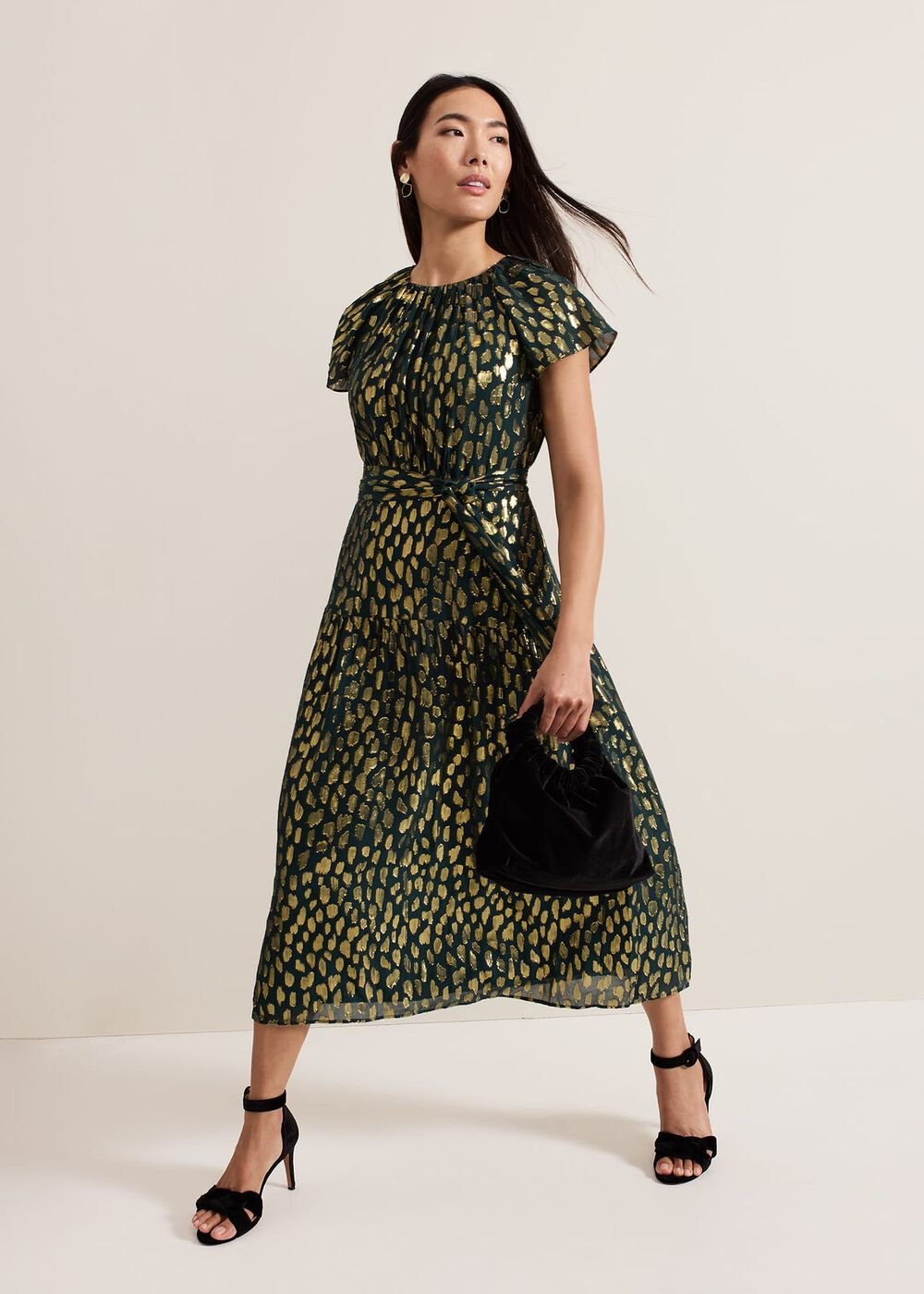 Lilani Shimmer Midi Dress Green