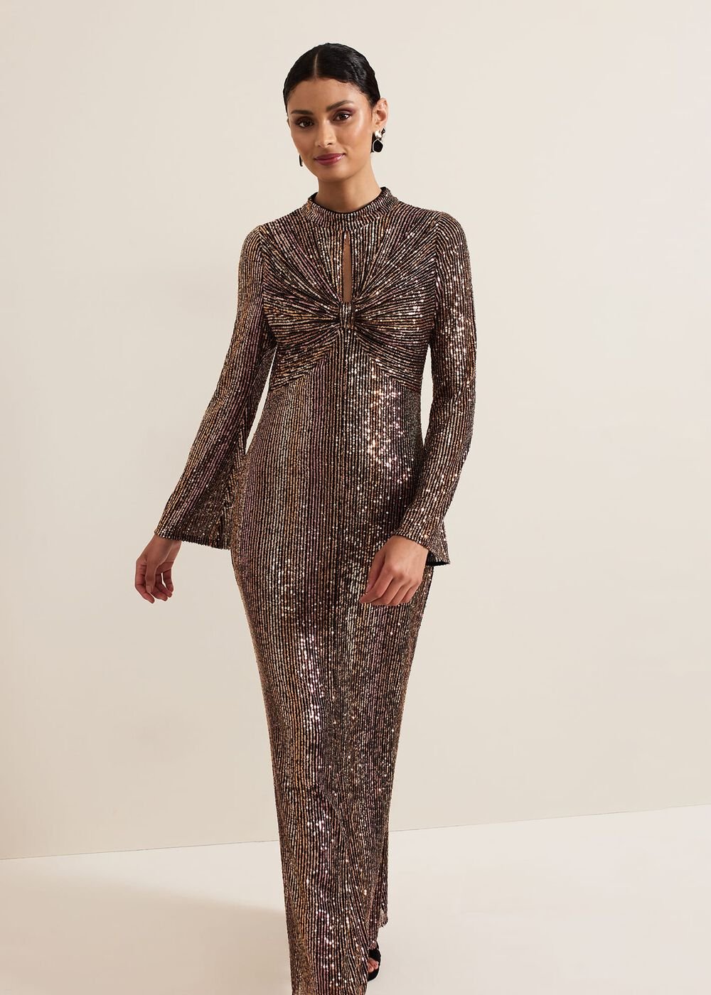 Renila Sequin Long Sleeved Maxi Dress Multi-Coloured