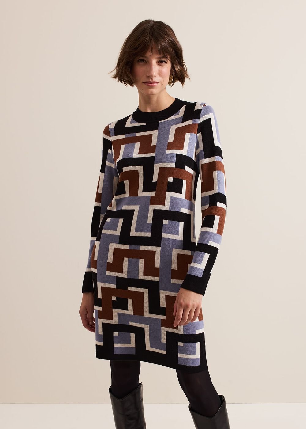 Brianna Jacquard Tunic Knitted Dress Multi-Coloured