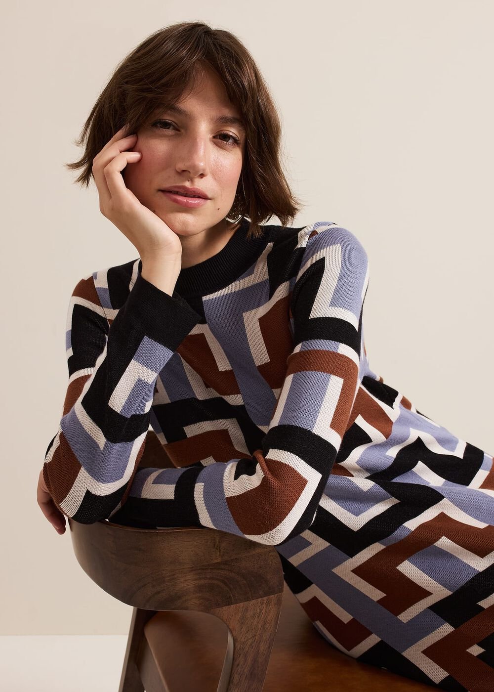 Brianna Jacquard Tunic Knitted Dress Multi-Coloured