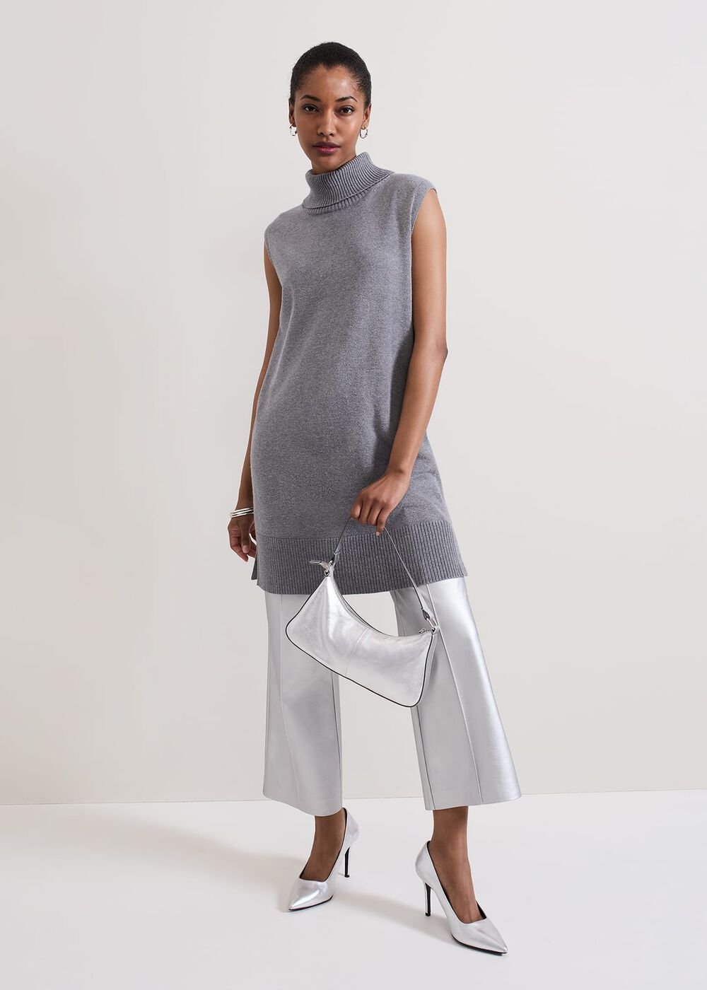 Mila Sleeveless Tabard Jumper Dress Grey