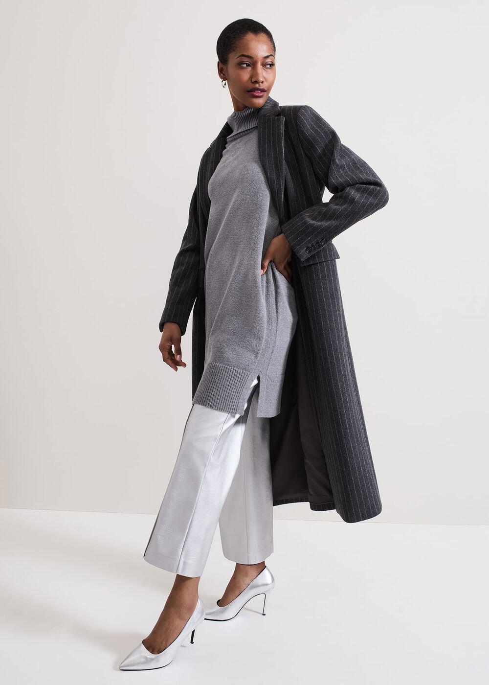 Mila Sleeveless Tabard Jumper Dress Grey