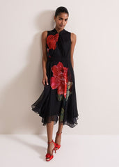 Lucia Chiffon Floral Midi Dress Black/Multi